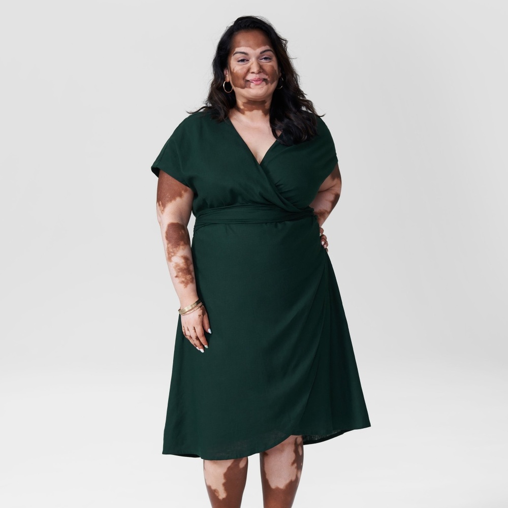 Tracy Linen Wrap Dress Forest Green - Size S